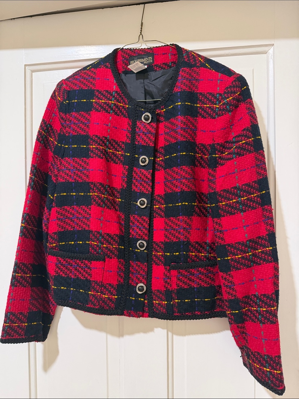 Requirements Red and Black Plaid Tweed Blazer
